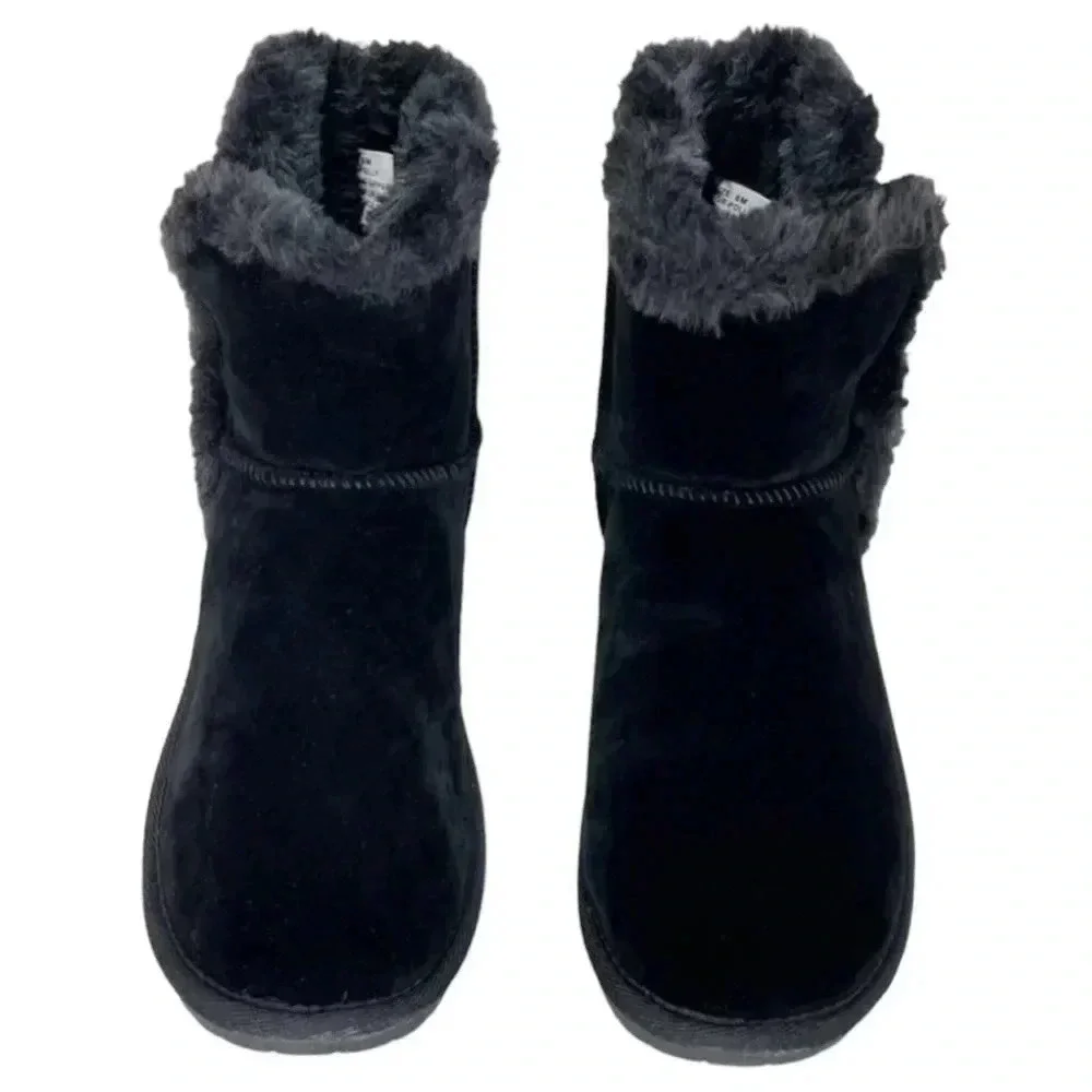 Sugar Polly Black Velvet Faux Fur Trim Womens Ankle Boots Size 6M